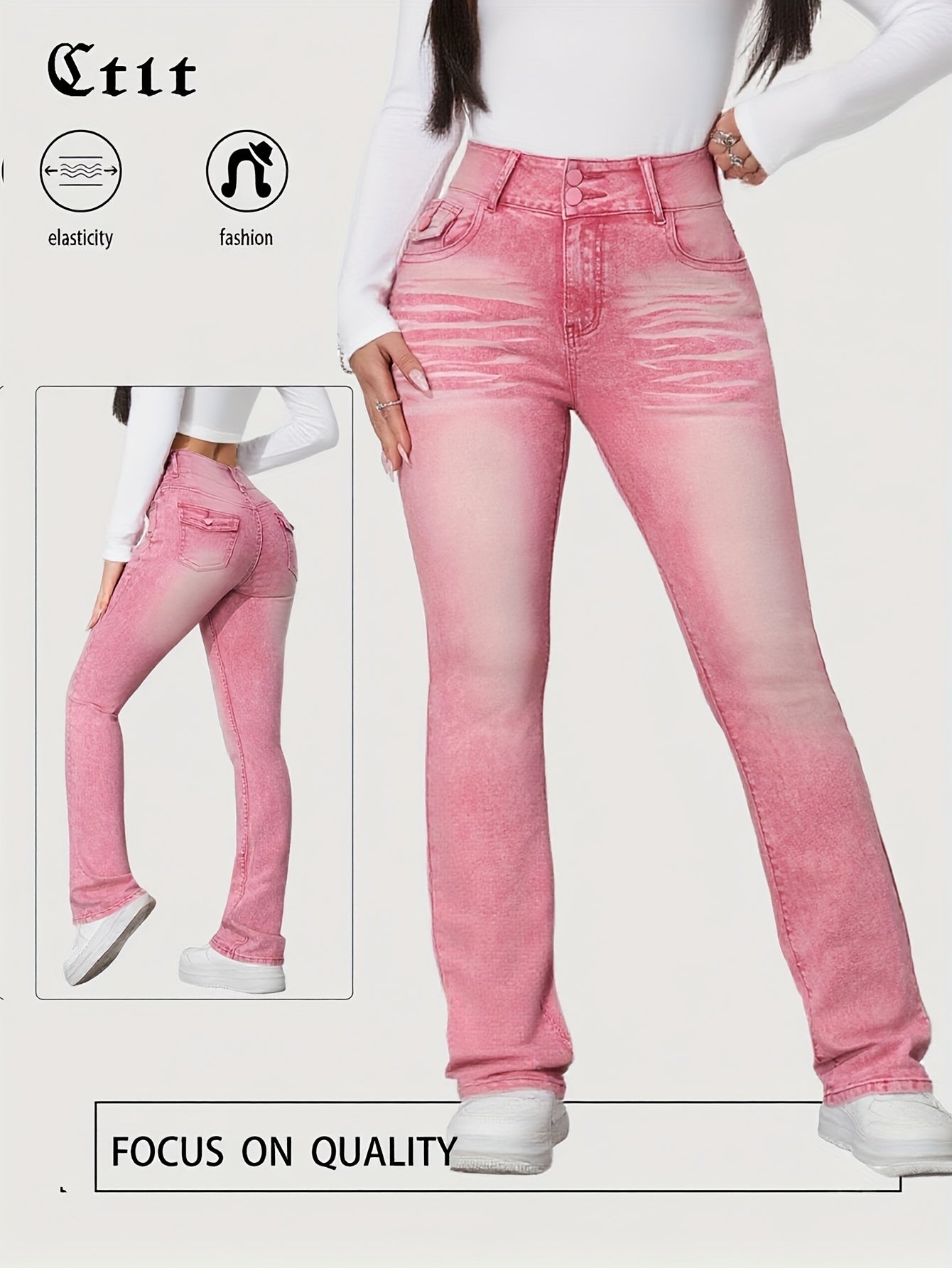 Women's Skinny Jeans - Pink Pocket Detail – Pink option – view 2