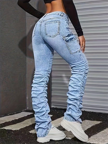 Women's Skinny Jeans - Sky Blue Stretch detail view