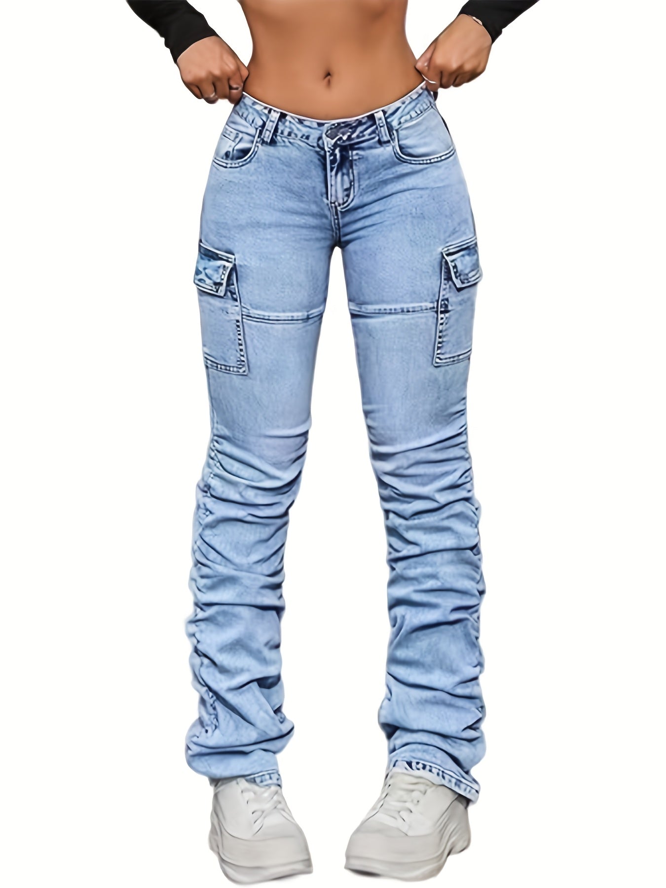 Women's Skinny Jeans - Sky Blue Stretch detail view