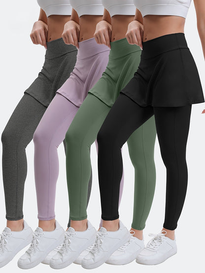 Women's Skirt Leggings 4-Piece Set - High Waist Dual-Use Activewear detail view