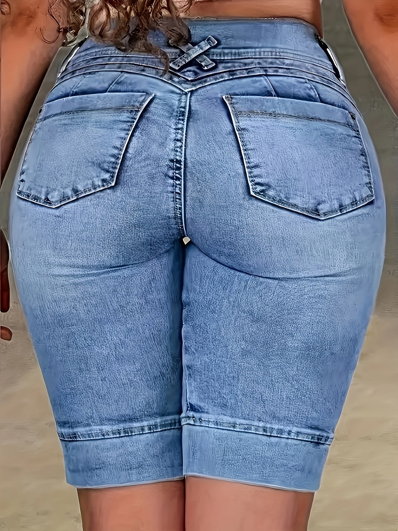 Women's Sky Blue Denim High-Waist Denim Shorts – view 2