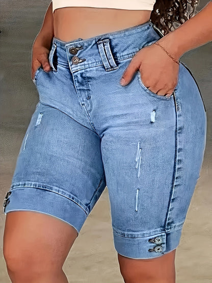 Women's Sky Blue Denim High-Waist Denim Shorts – view 3