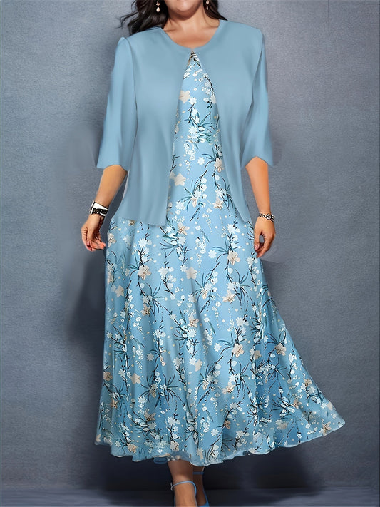 Women's Sky Blue Floral Midi Casual Dress - Pocket – Blue option – main product image