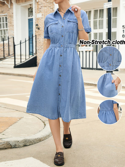 Women's Sky Blue Solid Casual Dress - Pocket – Blue option – main product image