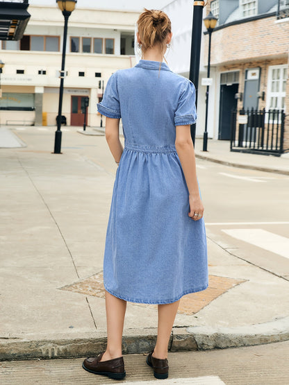 Women's Sky Blue Solid Casual Dress - Pocket detail view