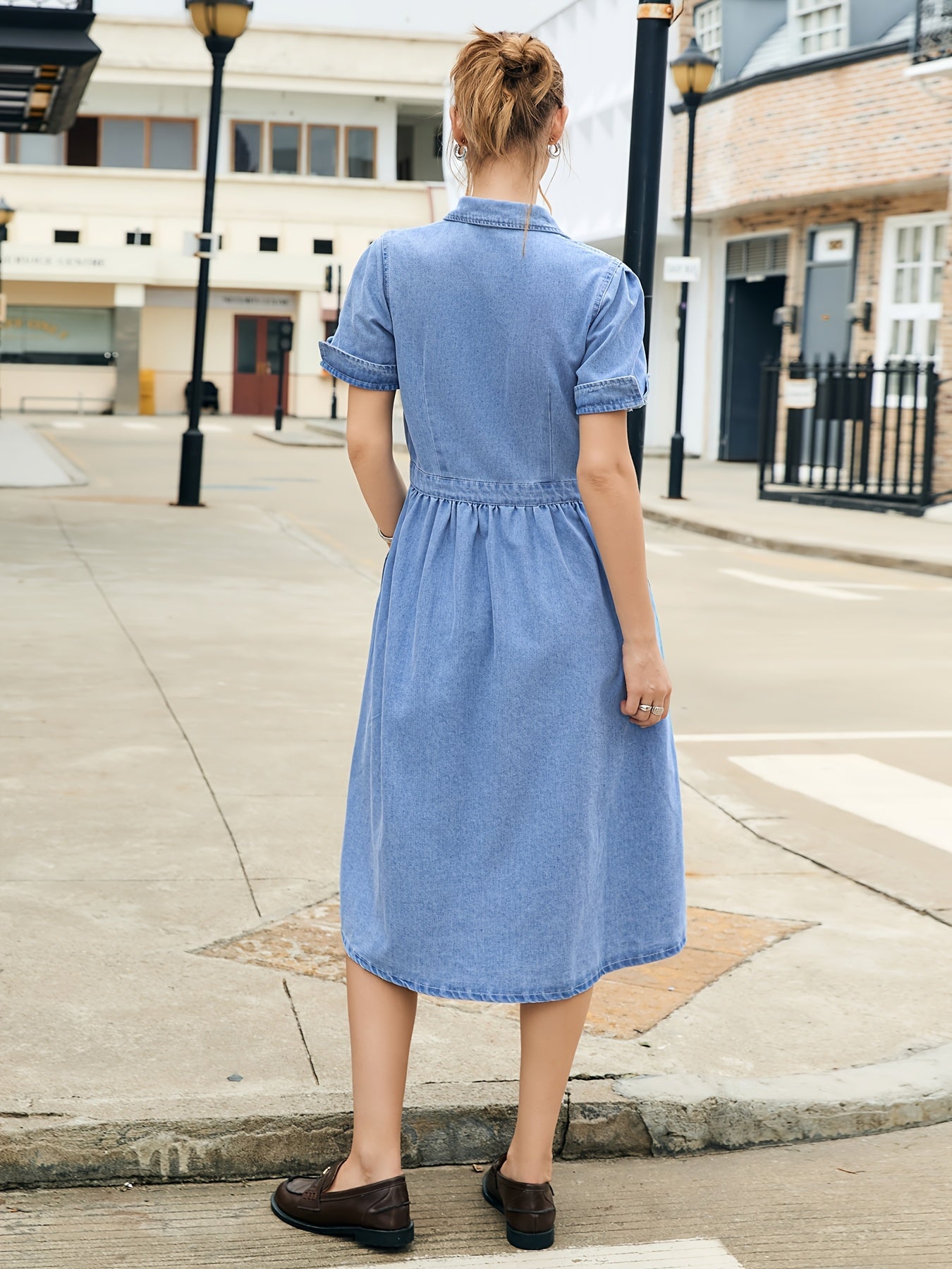 Women's Sky Blue Solid Casual Dress - Pocket detail view