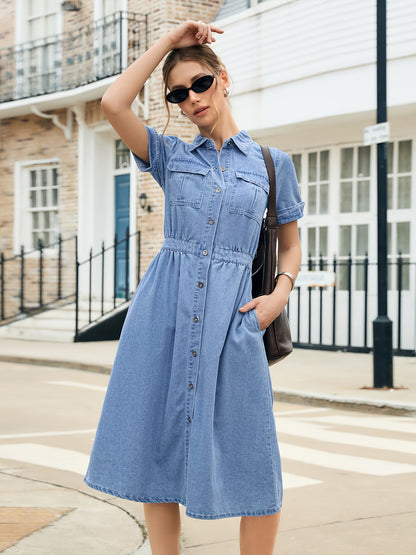 Women's Sky Blue Solid Casual Dress - Pocket detail view