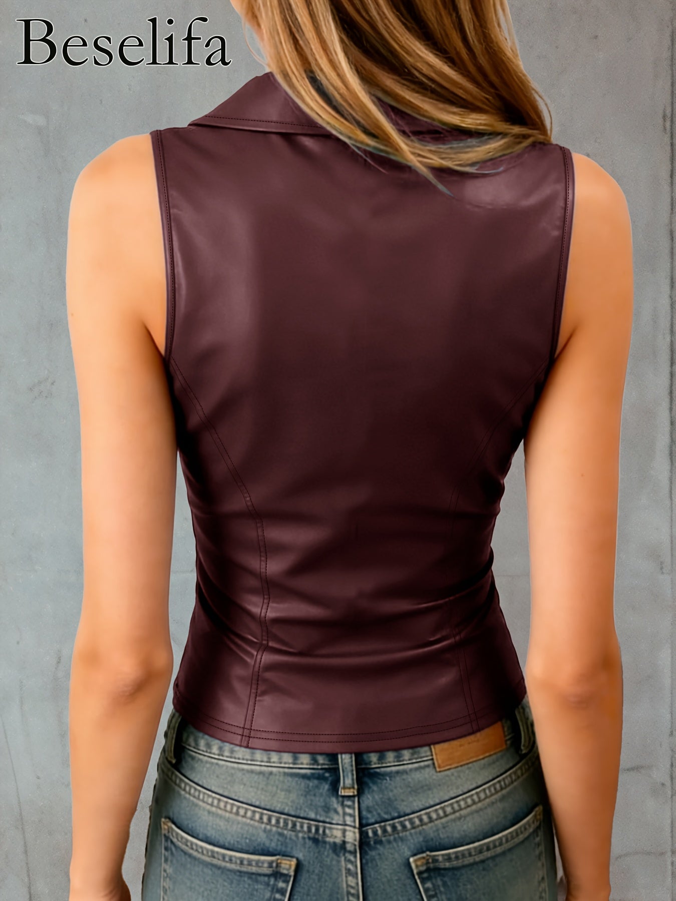 Women's Sleeveless Tailored Vest - Zip Front Slim Fit detail view