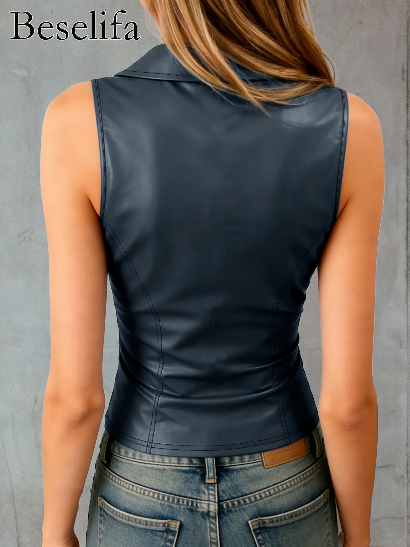 Women's Sleeveless Tailored Vest - Zip Front Slim Fit detail view