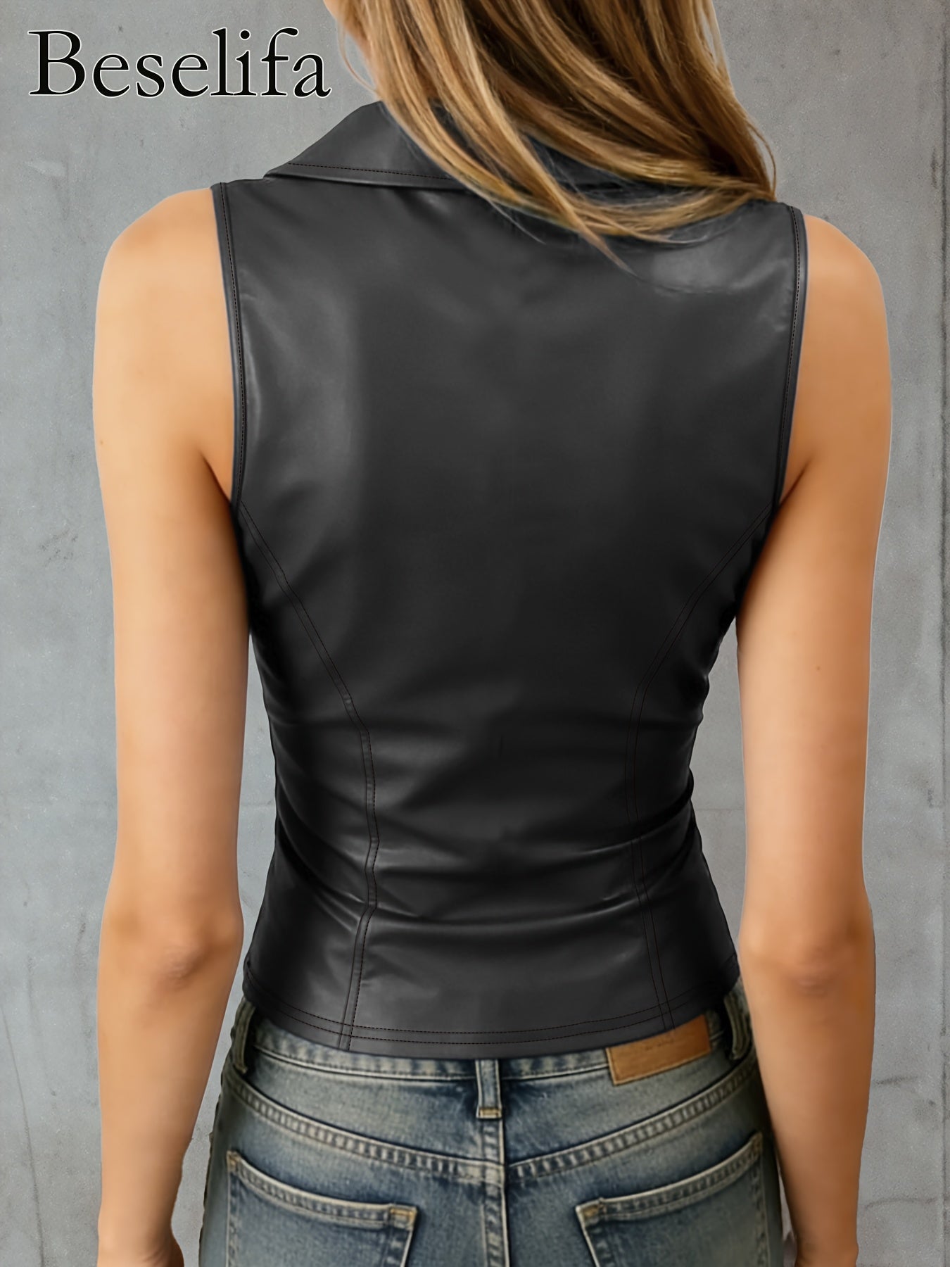 Women's Sleeveless Tailored Vest - Zip Front Slim Fit detail view