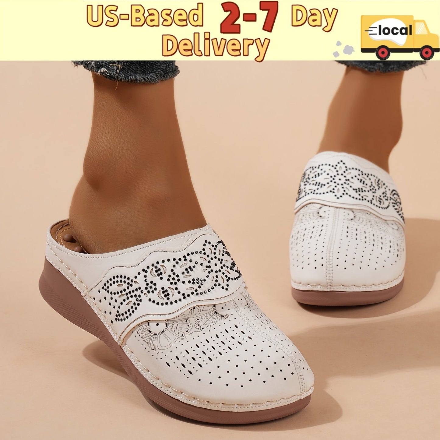 Women's Slippers – Breathable Mesh Non-Slip Sole for Beach & Water – White Leather – main product image