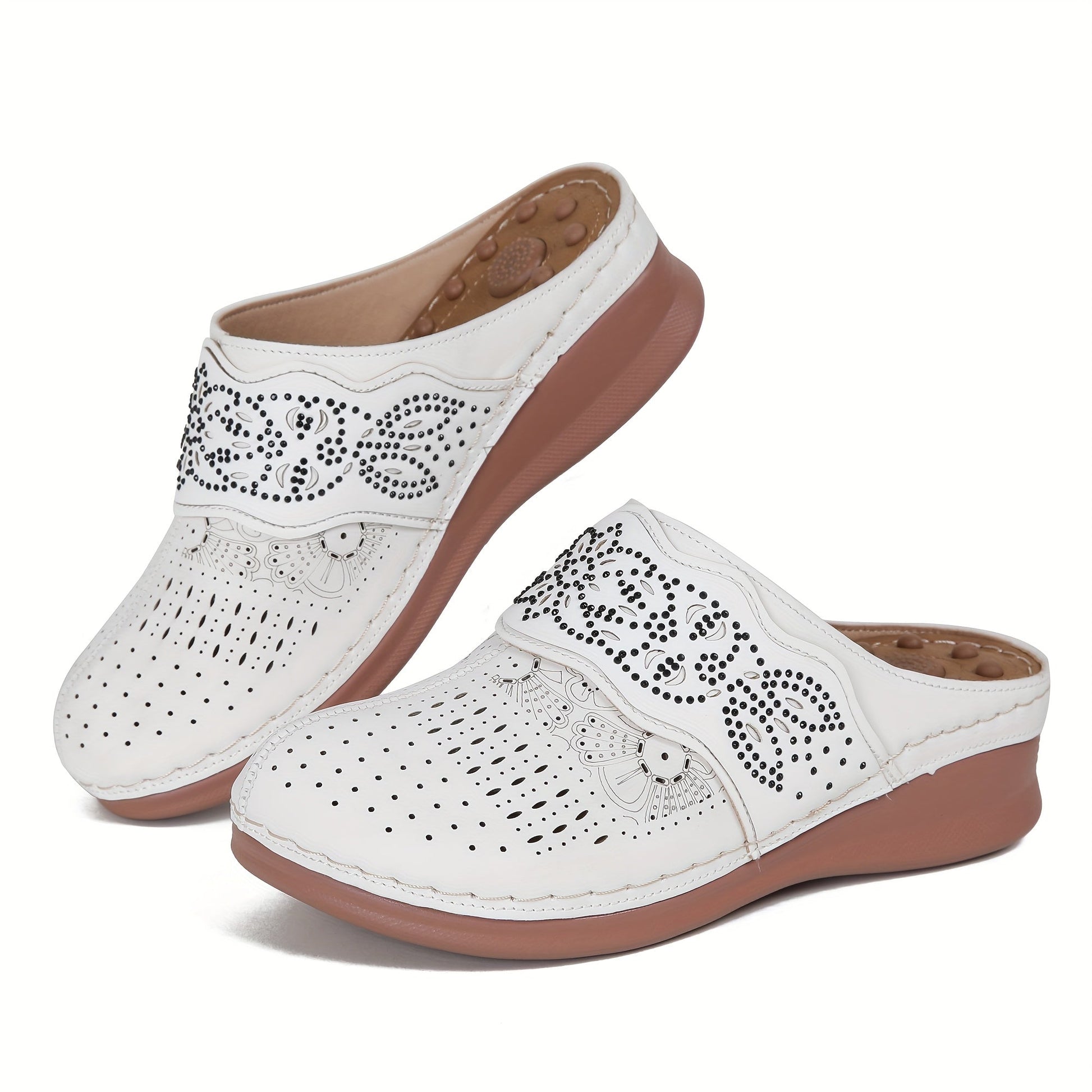 Women's Slippers – Breathable Mesh Non-Slip Sole for Beach & Water – White Leather – view 2