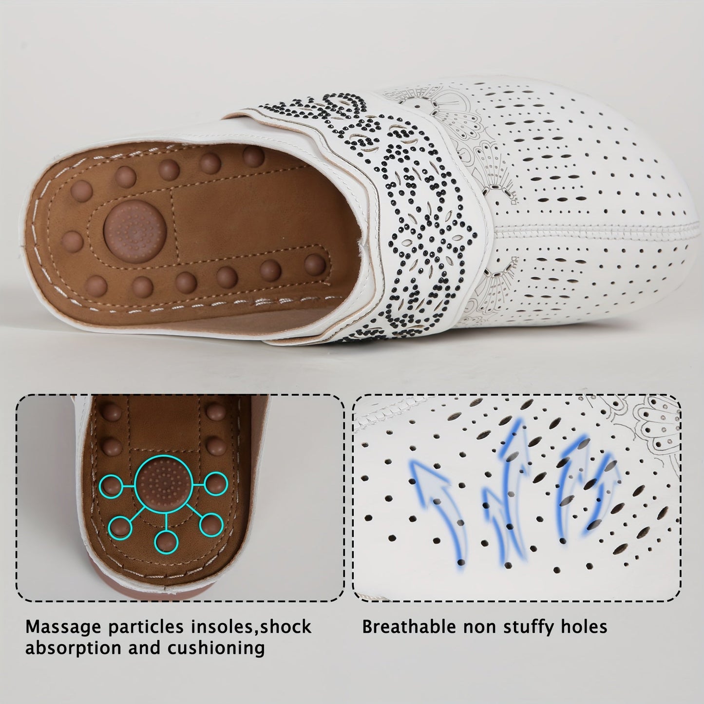 Women's Slippers – Breathable Mesh Non-Slip Sole for Beach & Water – White Leather – view 4