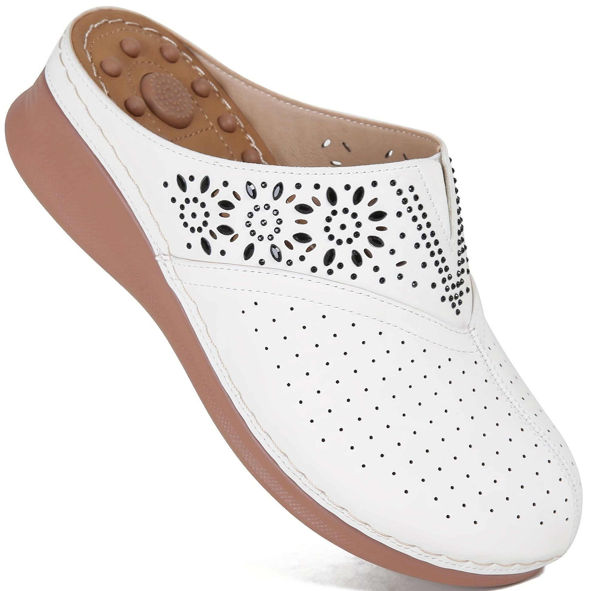 Women's Slippers – Breathable Mesh Non-Slip Sole for Beach & Water – White Leather – White option – view 3
