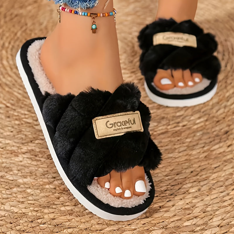 Women's Slippers - Non-Slip Sole Plush Lined for Cold Weather – White option – view 5