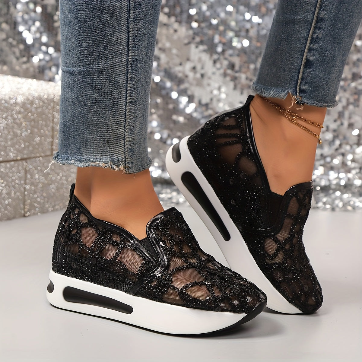 Women's Sneakers – Breathable Mesh Everyday Wear 90 – Black option – main product image