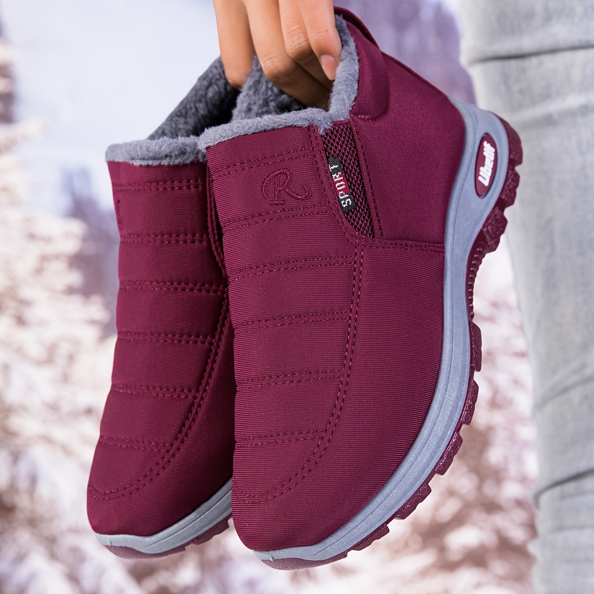 Women's Snow Boots – Non-Slip Plush Lined for Cold Weather – Red / Black – view 9