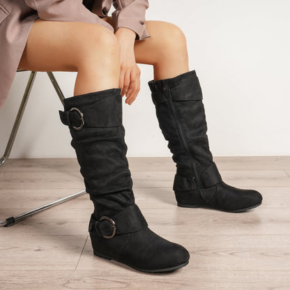Women's Snow Boots - Non-Slip Sole & Plush Lined – Black Leather – view 6