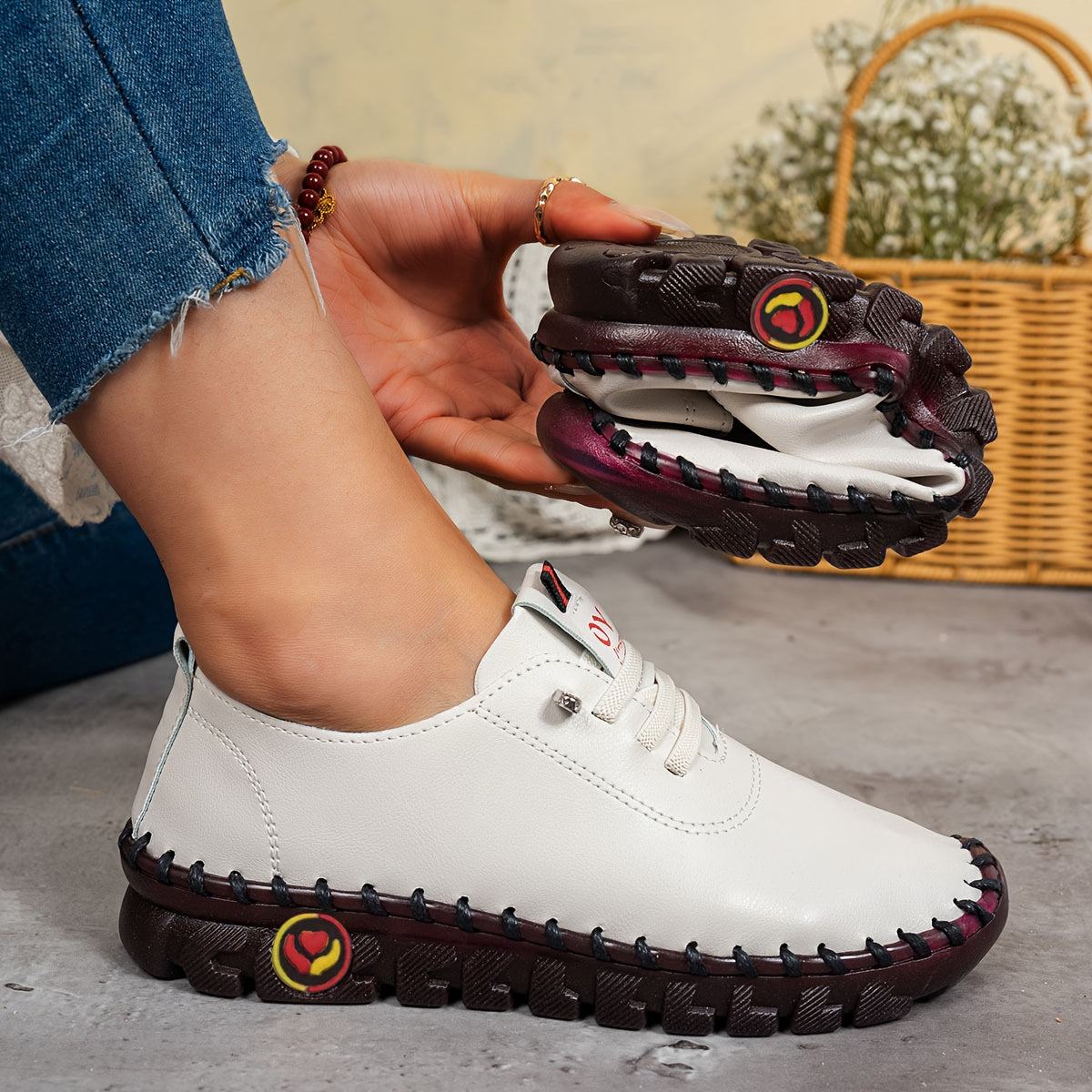 Women's Soft-Sole Lace-Up Flats - Flexible Flat Sole – White option – view 3