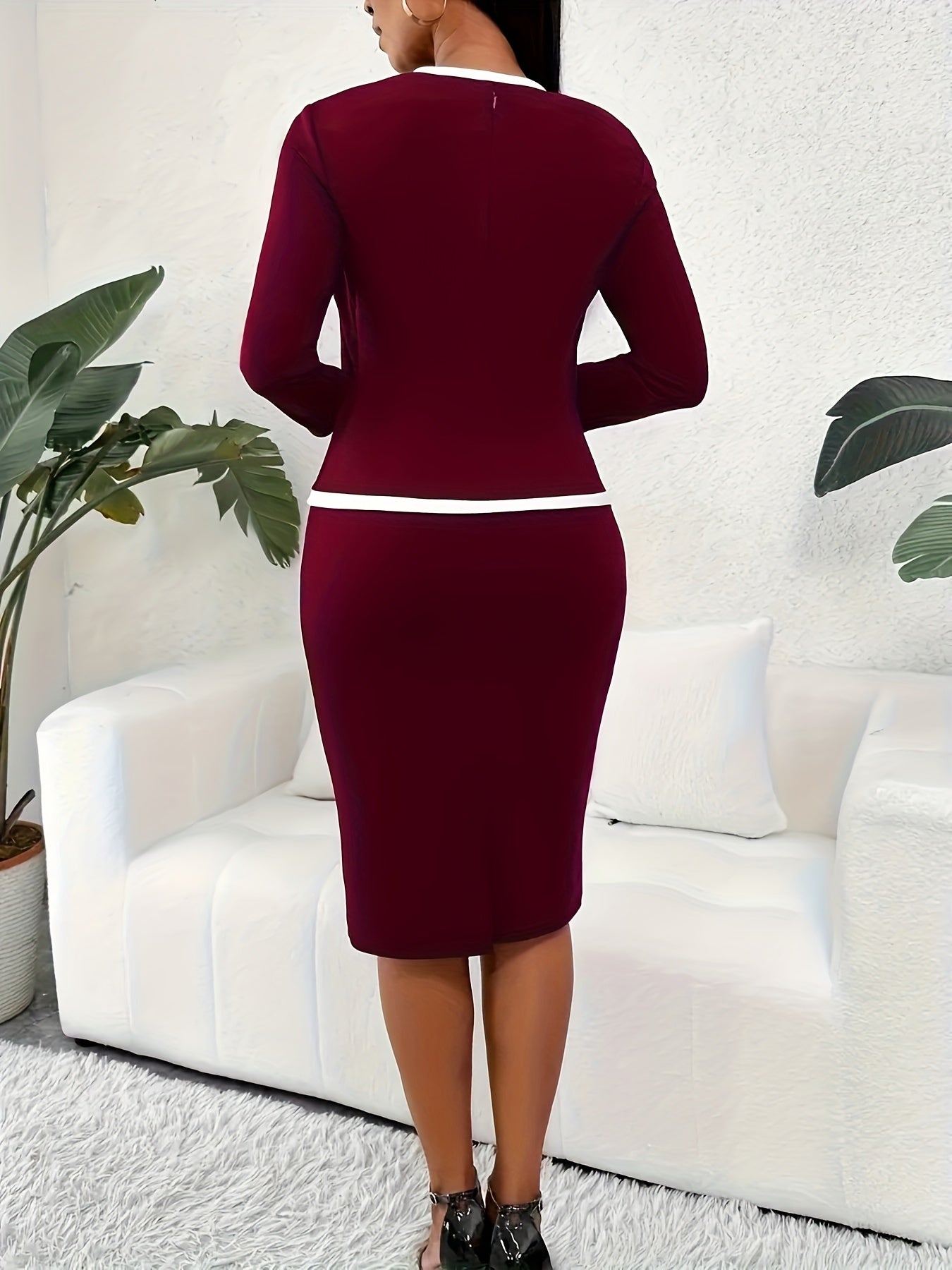 Women's Solid Bodycon Dress - Long Sleeve detail view