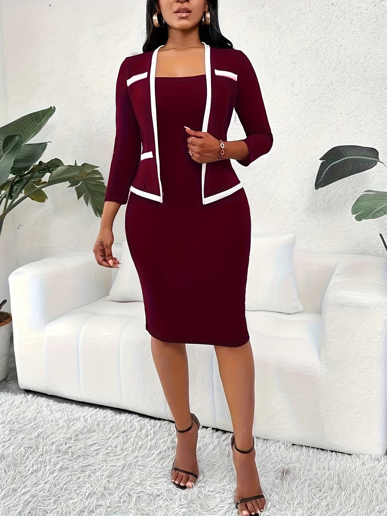 Women's Solid Bodycon Dress - Long Sleeve detail view