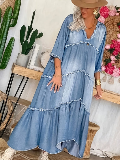 Women's Solid Casual Dress - Ruffle detail view
