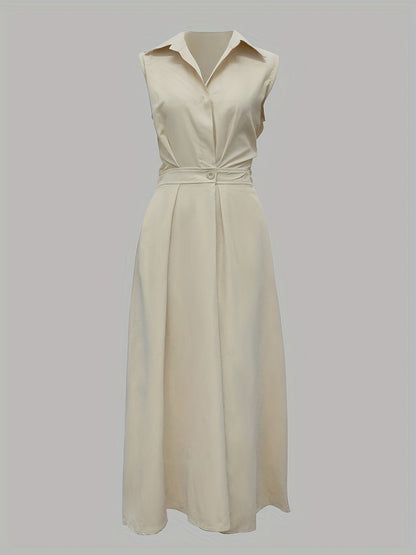 Women's Solid Collared Maxi Casual Dress - Sleeveless detail view