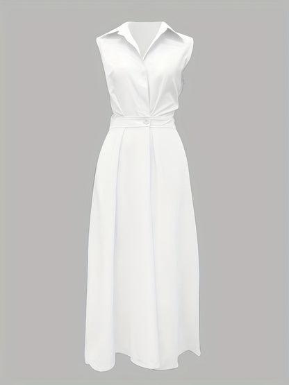 Women's Solid Collared Maxi Casual Dress - Sleeveless detail view