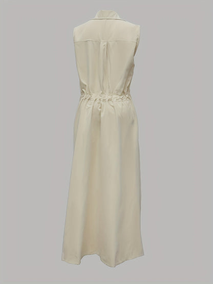 Women's Solid Collared Maxi Casual Dress - Sleeveless detail view