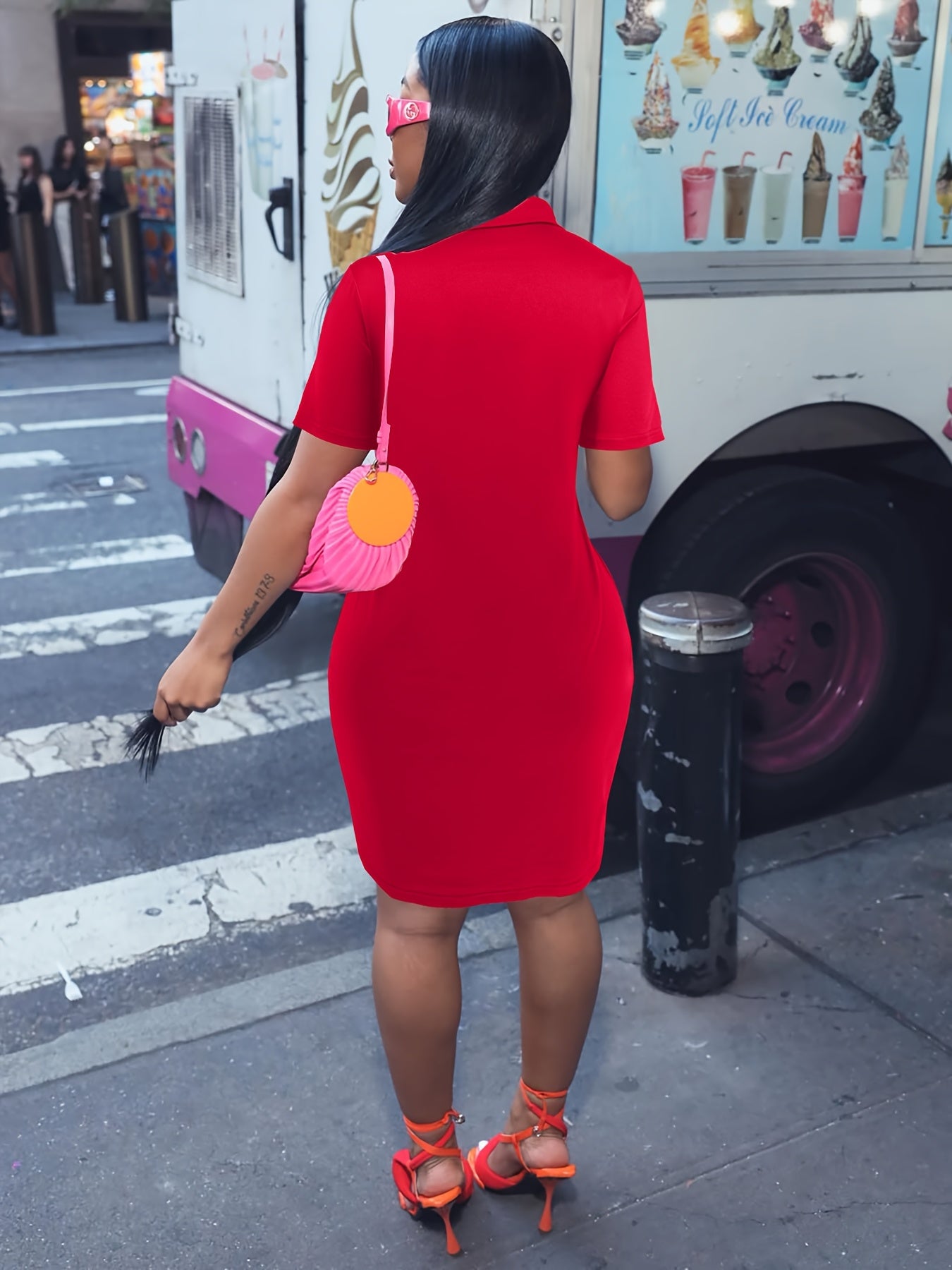 Women's Solid Collared Midi Casual Dress detail view