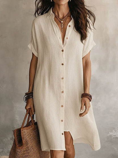 Women's Solid Collared Midi Shirt Dress - Button Front detail view