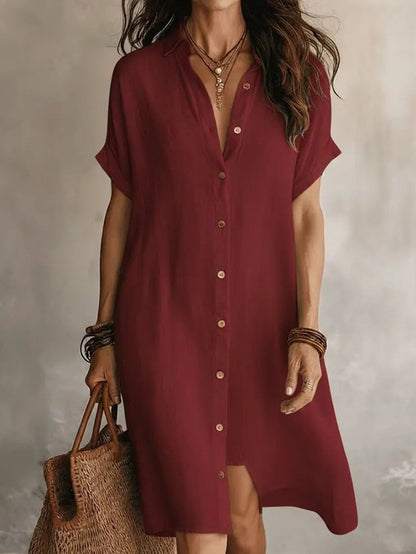 Women's Solid Collared Midi Shirt Dress - Button Front detail view