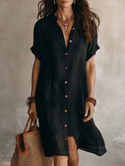 Women's Solid Collared Midi Shirt Dress - Button Front detail view