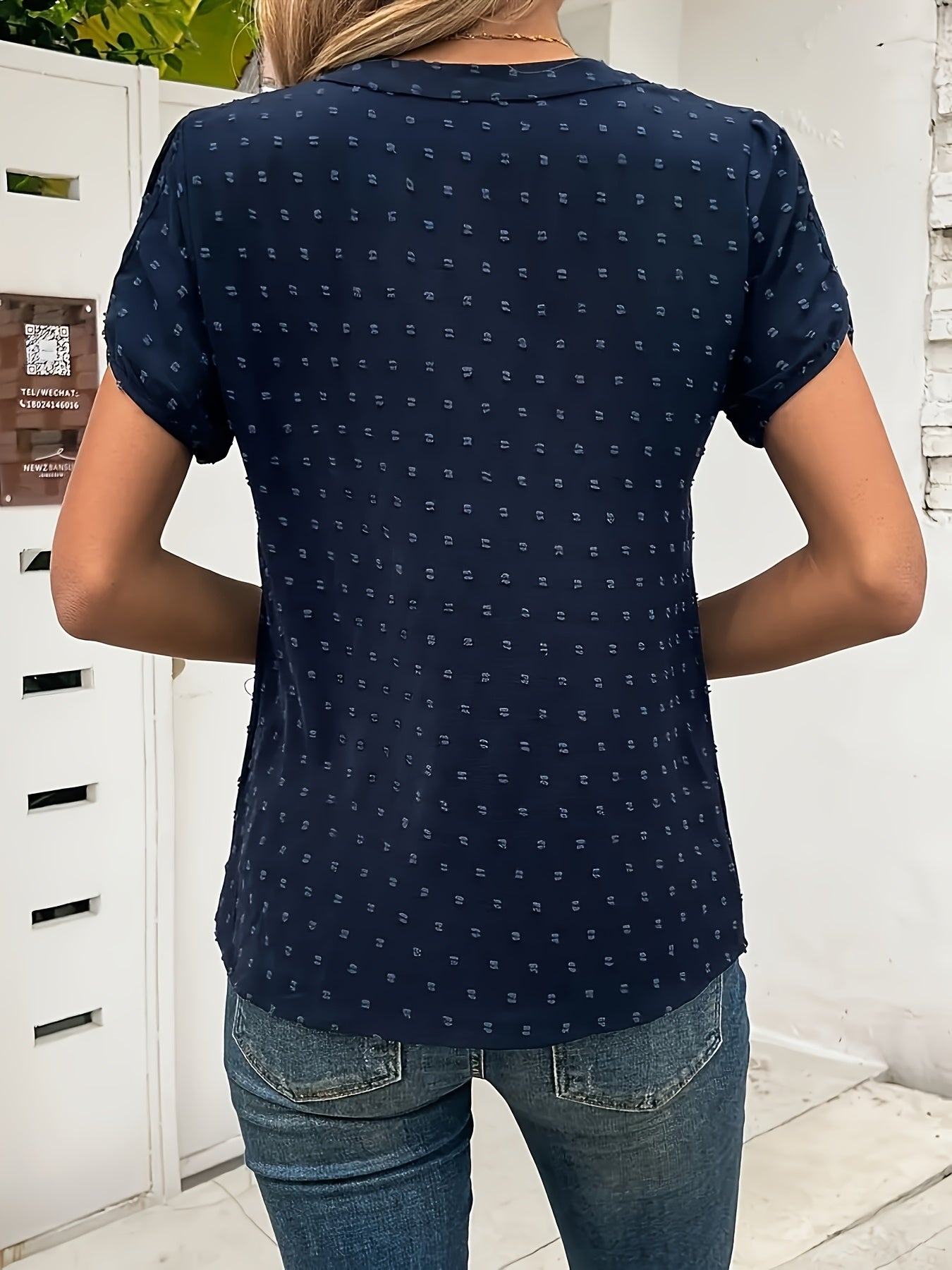Women's Solid Color Blouse - Classic Neck Short Sleeve detail view