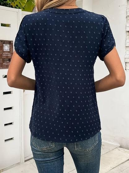 Women's Solid Color Blouse - Classic Neck Short Sleeve detail view
