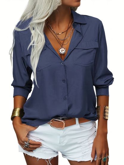Women's Solid Color Blouse - Collared – Regular fit detail view