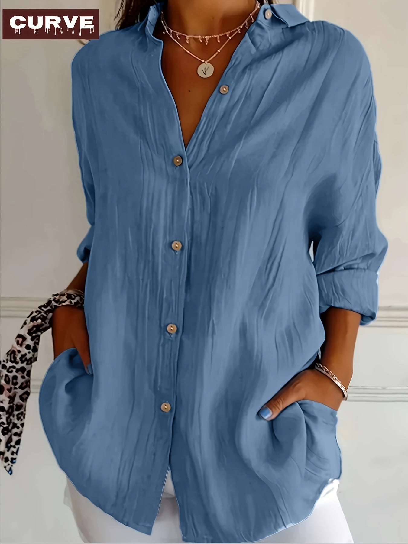 Women's Solid Color Blouse - Regular Fit – Blue detail view