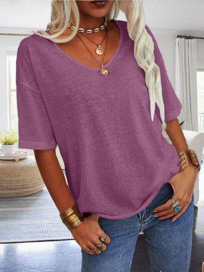 Women's Solid Color Blouse - Relaxed Fit – V-Neck – view 4