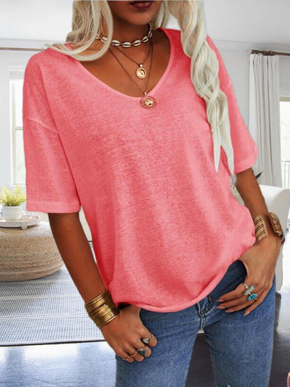 Women's Solid Color Blouse - Relaxed Fit – V-Neck – view 13