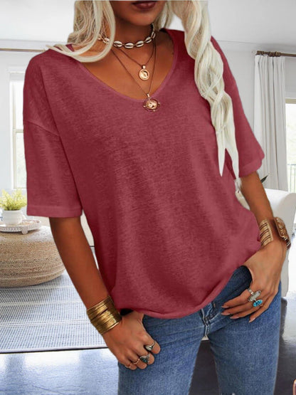 Women's Solid Color Blouse - Relaxed Fit – V-Neck – view 14