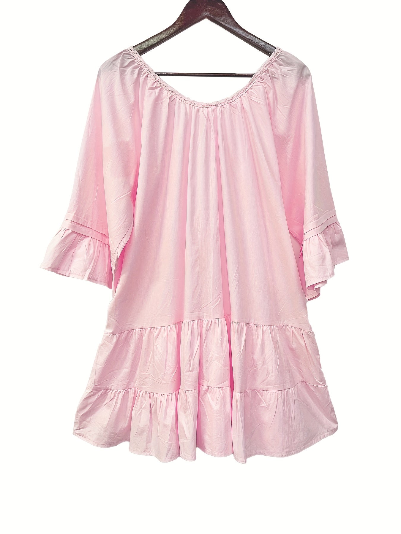 Women's Solid Color Blouse - Scoop Neck Half Sleeve detail view