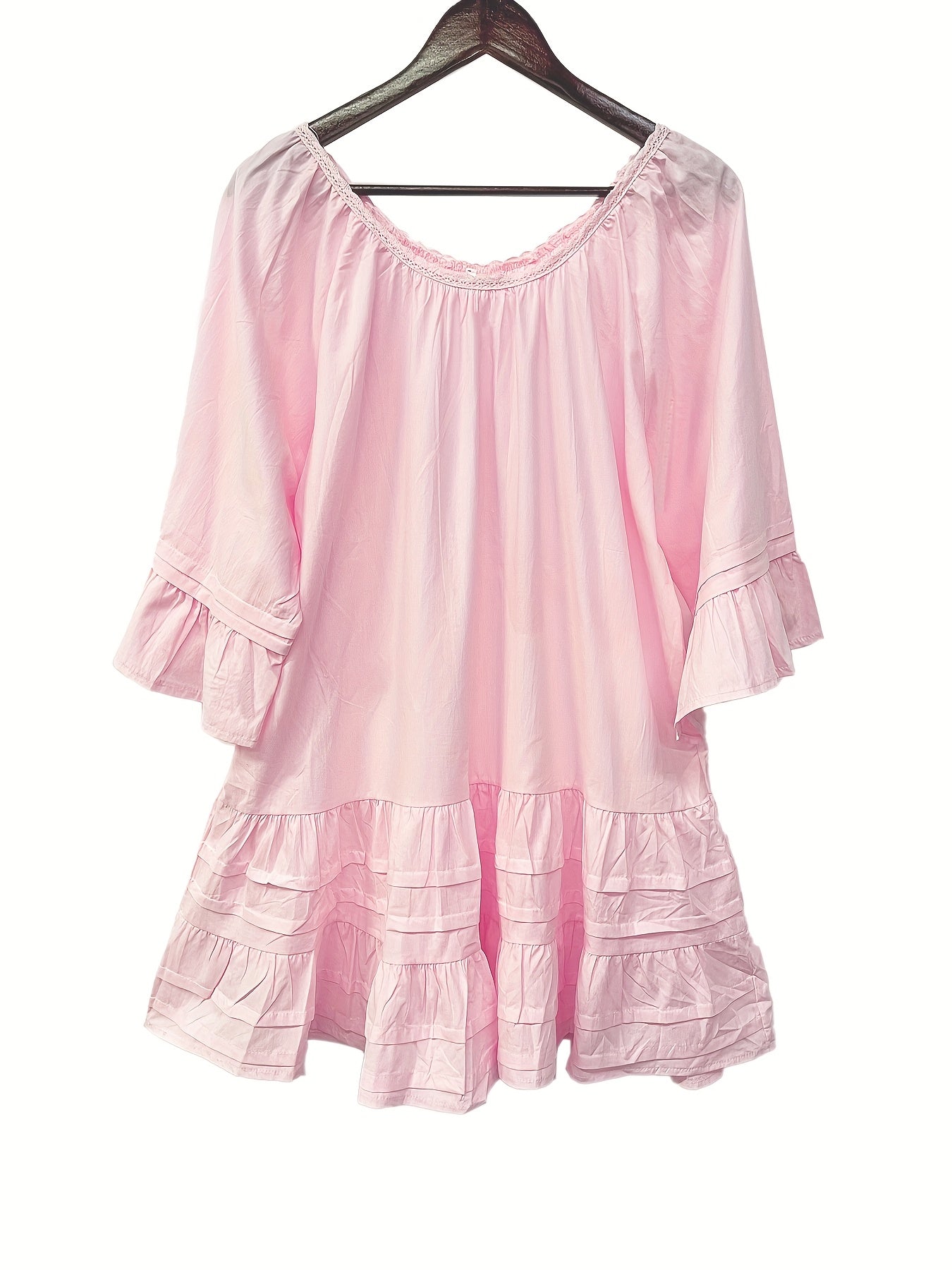Women's Solid Color Blouse - Scoop Neck Half Sleeve detail view