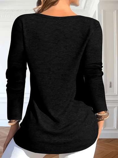 Women's Solid Color Blouse - V-Neck Long Sleeve detail view