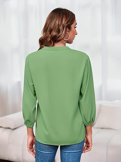 Women's Solid Color Blouse - V-Neck – pink color / Yellow detail view