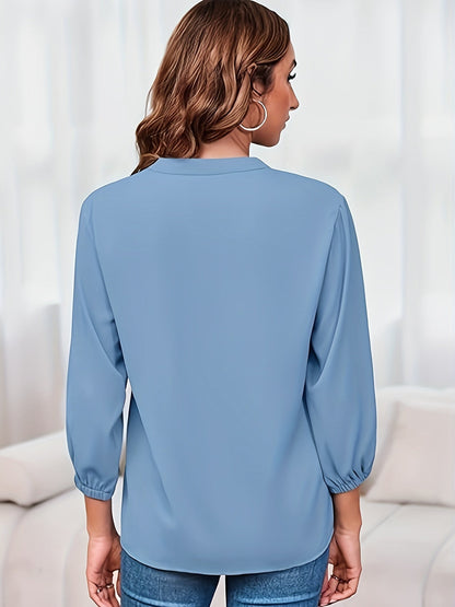 Women's Solid Color Blouse - V-Neck – pink color / Yellow detail view