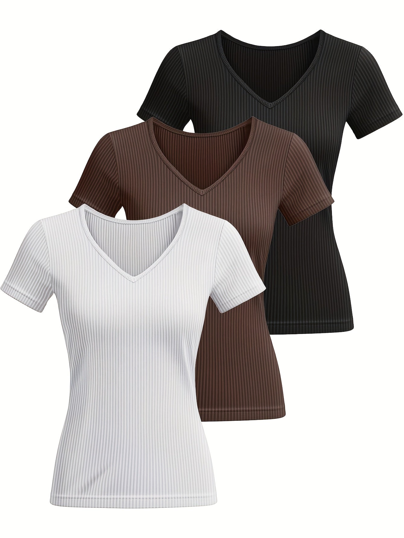 Women's Solid Color Blouse - V-Neck Slim Fit detail view