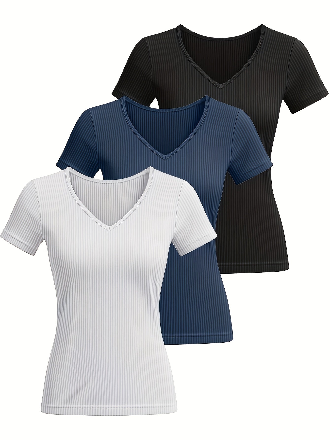 Women's Solid Color Blouse - V-Neck Slim Fit detail view