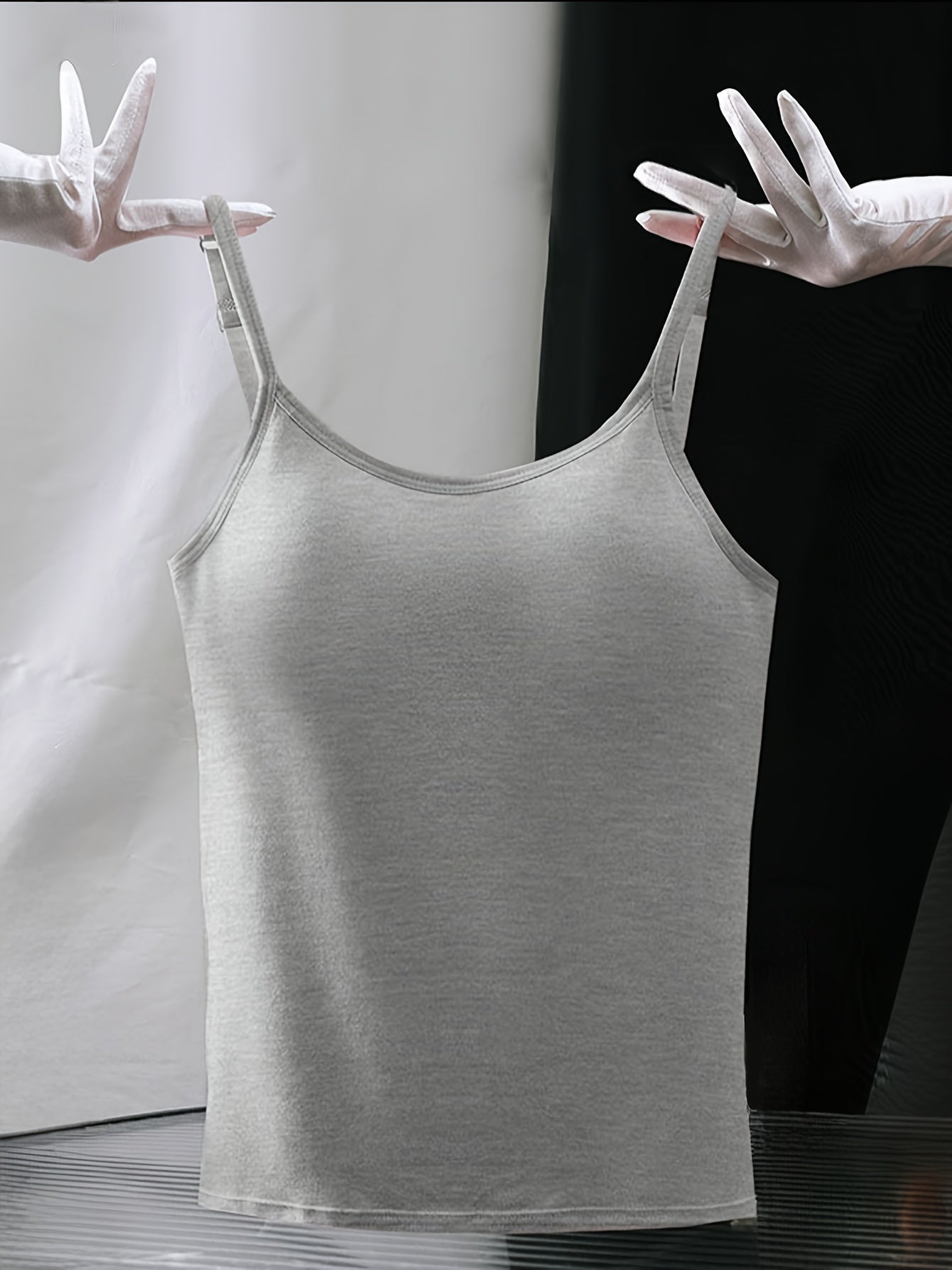 Women's Solid Color Camisole - Sleeveless – Black & White & Gray – view 7