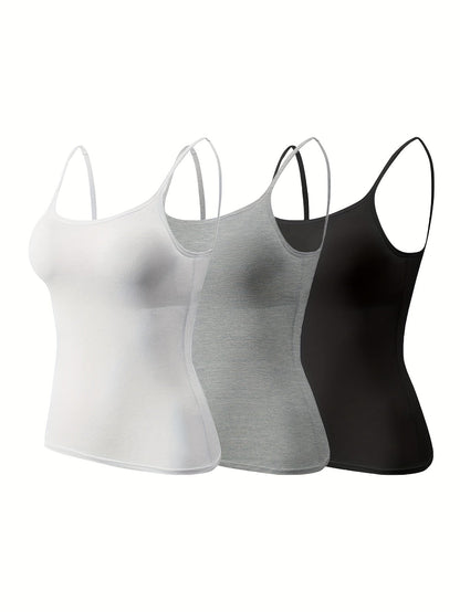 Women's Solid Color Camisole - Sleeveless – Black & White & Gray – view 8