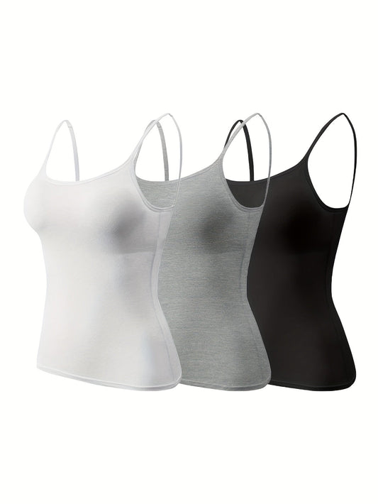 Women's Solid Color Camisole - Sleeveless – Black & White & Gray – Black option – main product image